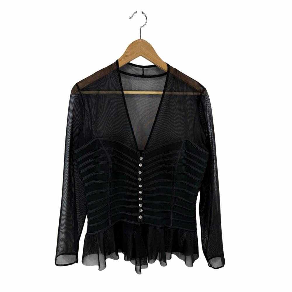 JS Collection Sheer Mesh Blouse Jewel Buttons Whinsygoth Fairy Emo Y2K Size 14